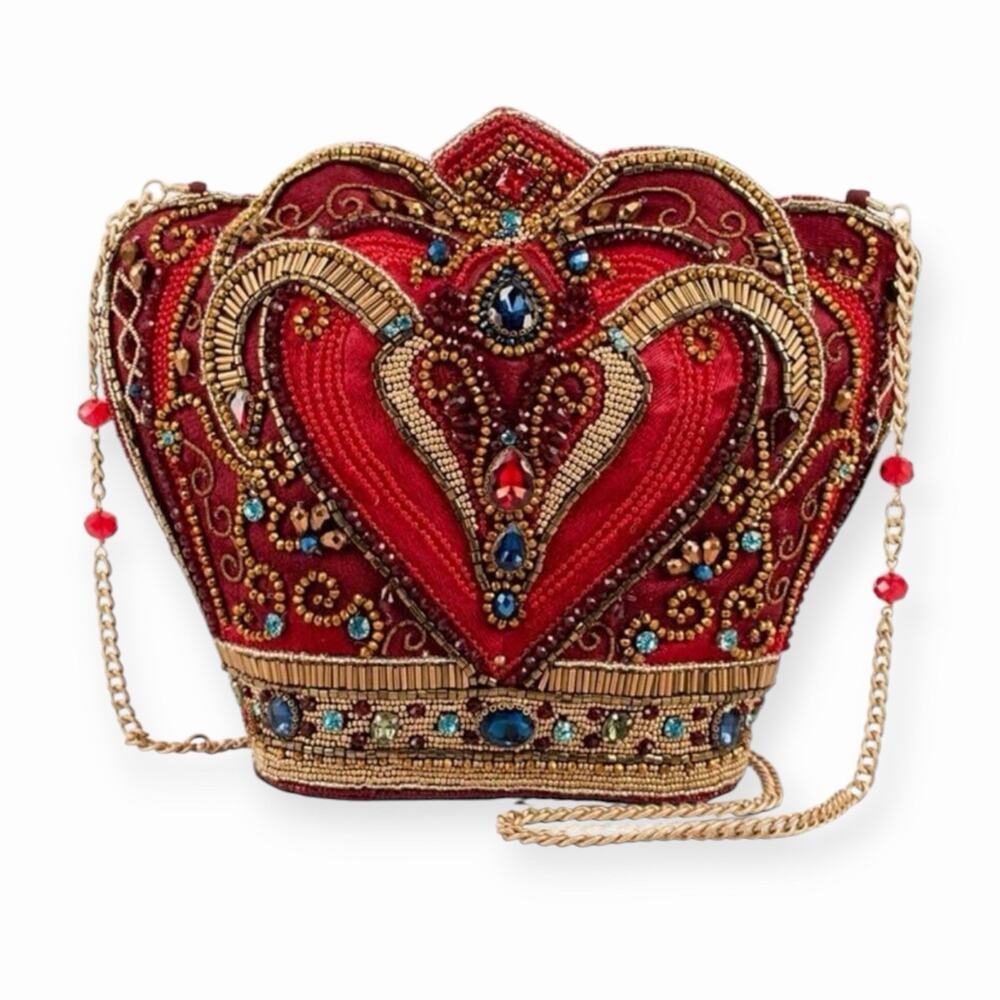 NWT Mary Frances "Crimson Queen" Beaded Regal Crown Crossbody Handbag Purse